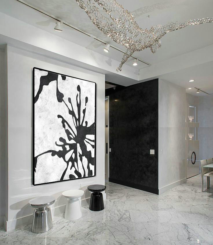 Abstract Artwork Online,Black And White Minimal Painting On Canvas - Original Abstract Oil Paintings